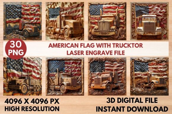 American Flag with Trucktor Laser Engrav