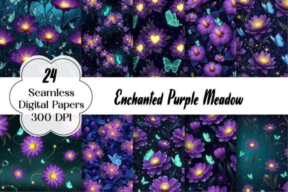 Enchanted Purple Meadow Digital Papers