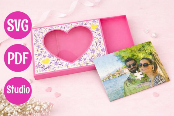 Flat Box with Heart Window Template