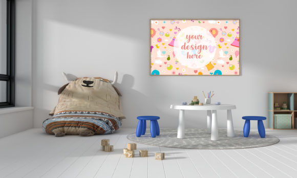 Kids Bedroom or Nursery with Empty Frame: A Practical Tool for Creative Professionals