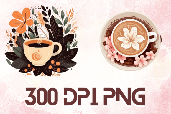 Latte Watercolor Floral Coffee Cups 04